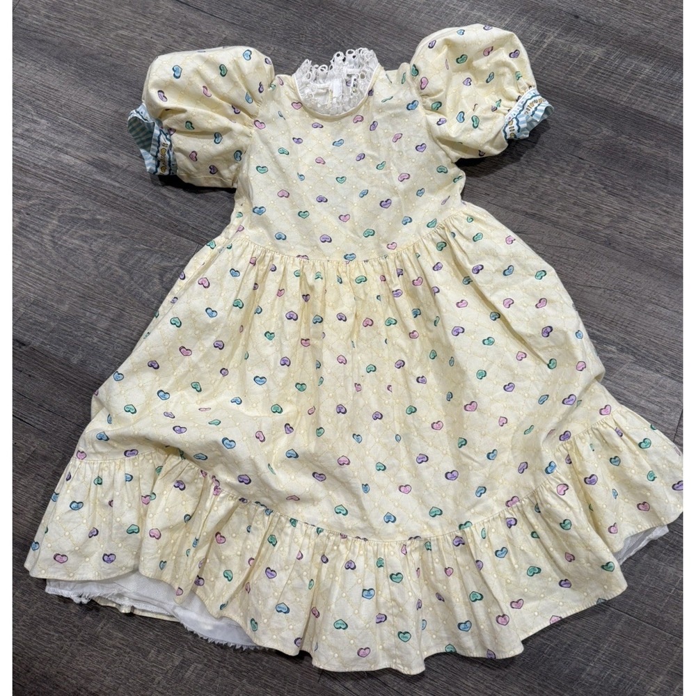 Vintage daisy kingdom Factory dress Sweetheart Yellow Eyelet Size 4T Hearts 1990